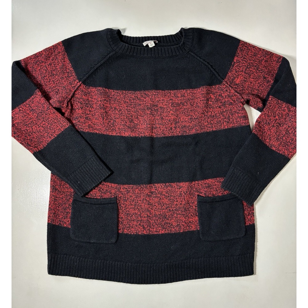 Woman's Long Sleeve Crewneck Sweater By Gap Black/Red Pockets Size Medium
